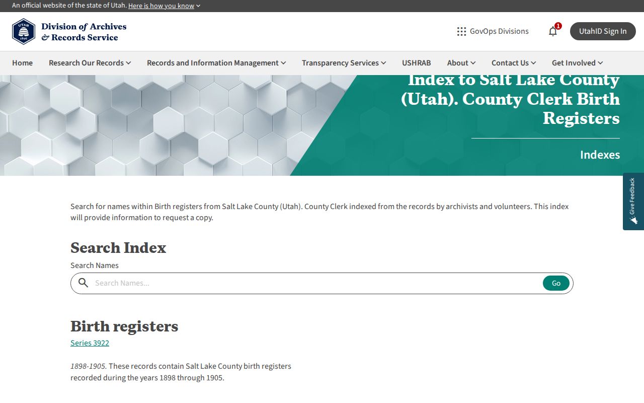 Sandy people search in the historic Salt Lake birth index