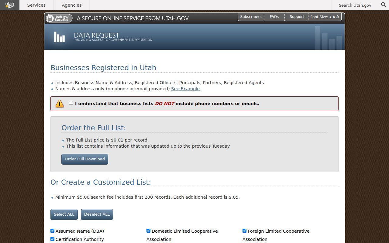 Sandy people search using Utah business list filters