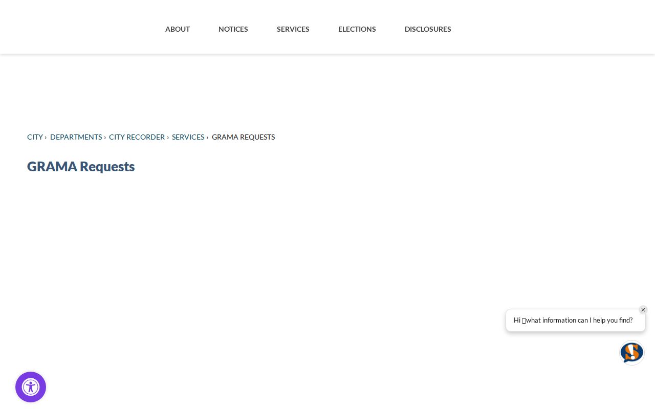Sandy public records request page under Utah GRAMA