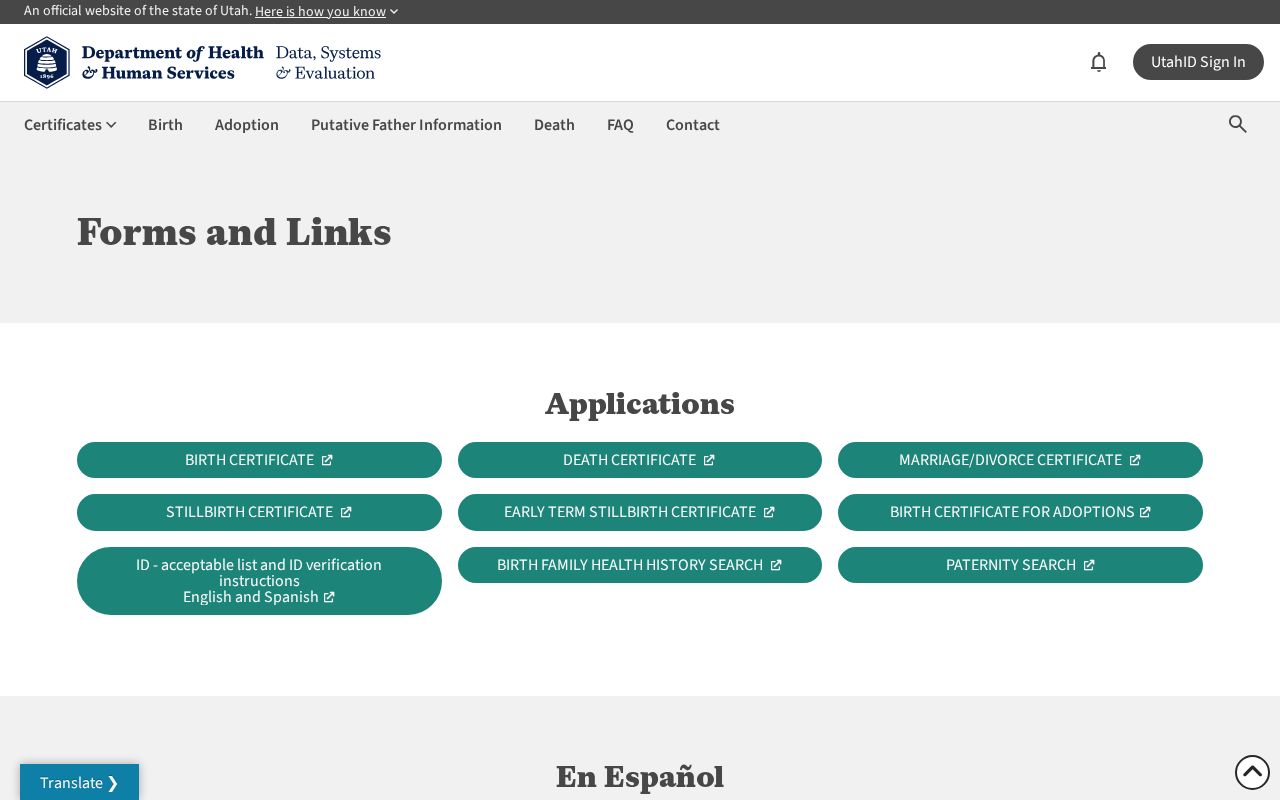 Sandy public records access through Utah vital record applications